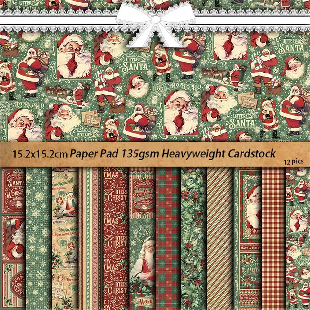 Vintage Christmas European Background Paper - 12 Pieces Holiday Junk Journal Paper for Scrapbooking & Collage
