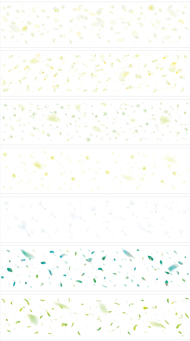 Pale green leaf and dandelion botanical PET tape pattern