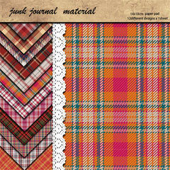 Vintage Red Plaid European Background Paper - 12 Pieces Checkered Junk Journal Paper for Scrapbooking