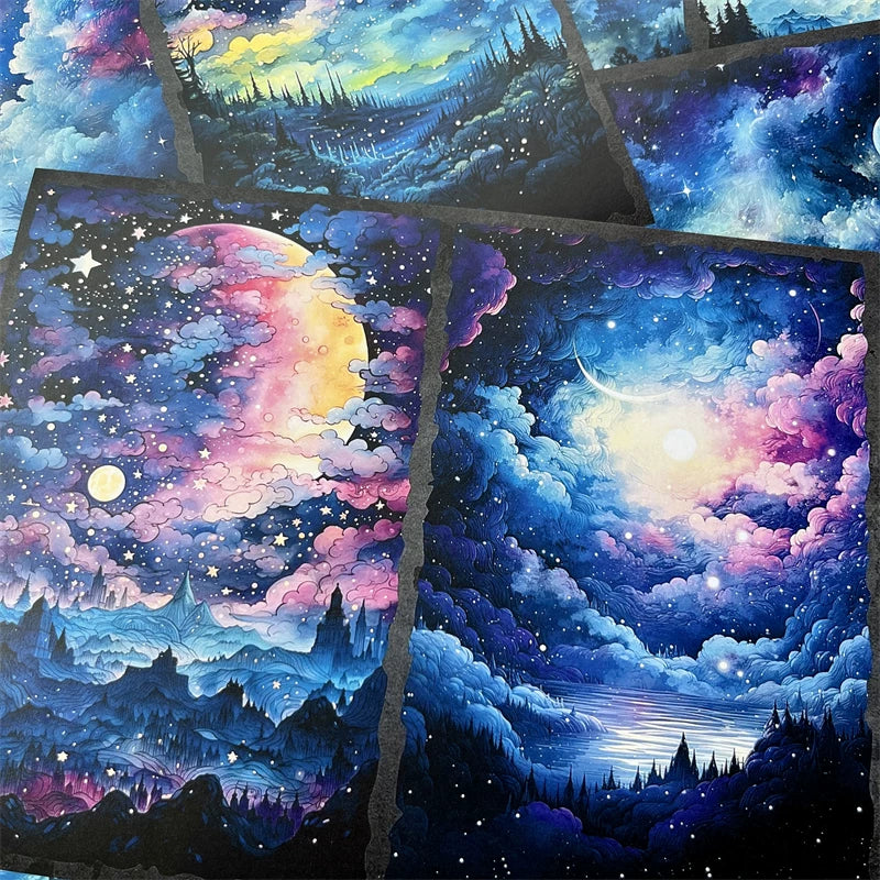 Vintage Magic Sternenhimmel Wald Junk Journal Papier - Kosmisches Hintergrundpapier für Scrapbooking & Fotografie