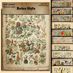 Vintage Botanical Book Pages Paper Pad - 10 Sheets 5.5" x 7" Aged Plant Scrapbook Decorative Paper