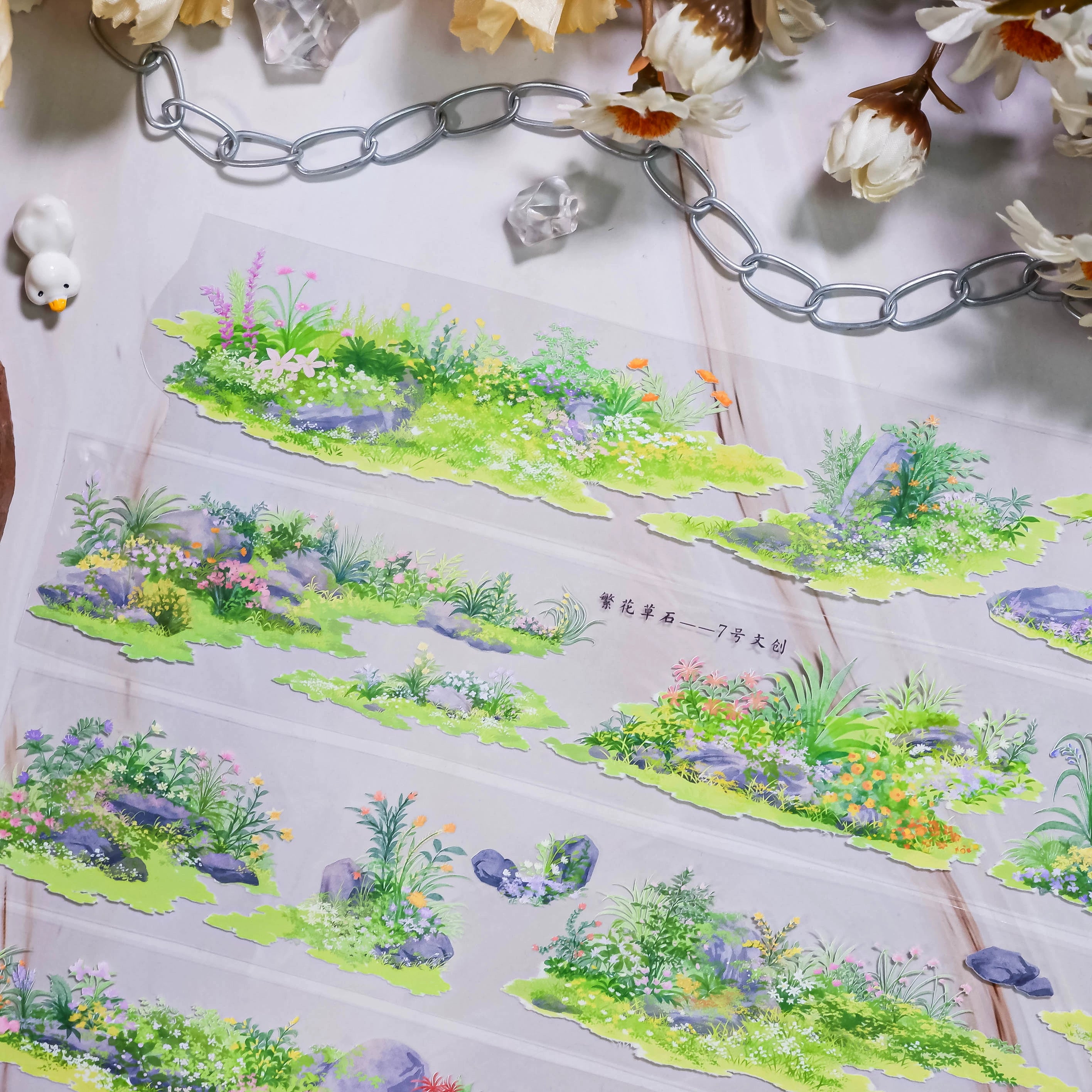 Stunning No.7 Landscaping Tape with scenic designs of snowy mountains, lush meadows, vibrant florals, and serene streams.