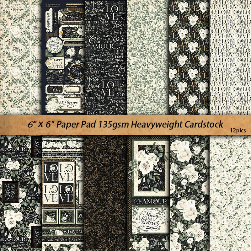 6"x6" paper pad with romantic floral and script designs | Shroomi