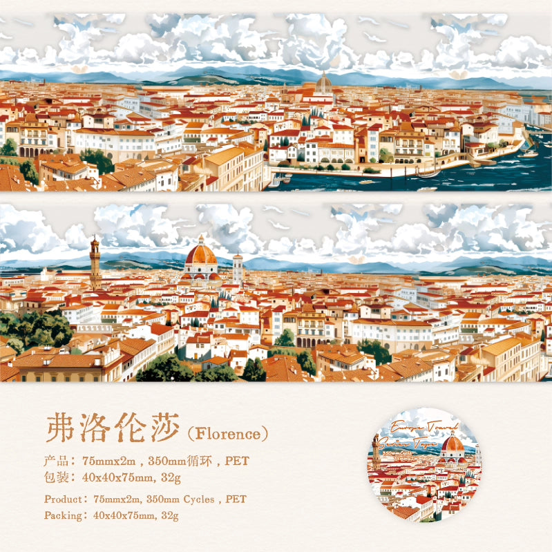 European Travel Washi Tape - Vintage Artistic PET Roll | Healing Aesthetic Journal Collage Decoration