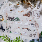 Shroomi's Courtyard Cats PET cut-out tape with hand-painted cats and decorative elements for journaling