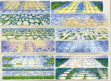Night Stone Walkway PET Tape with brick pavement, mossy paths, and moonlit stone walkway panels