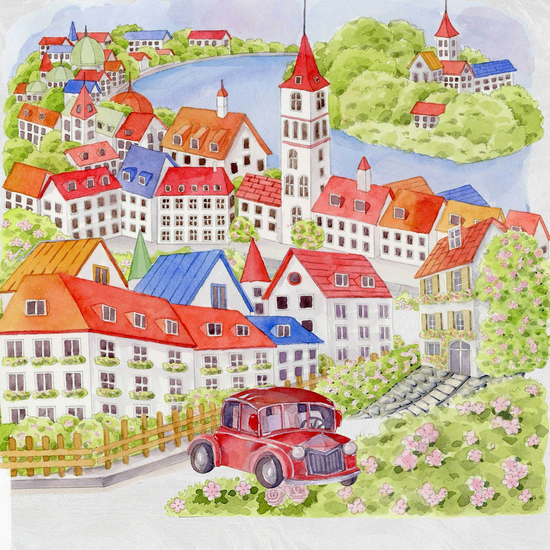 Fairytale Town PET tape roll design with colorful villages and waterways