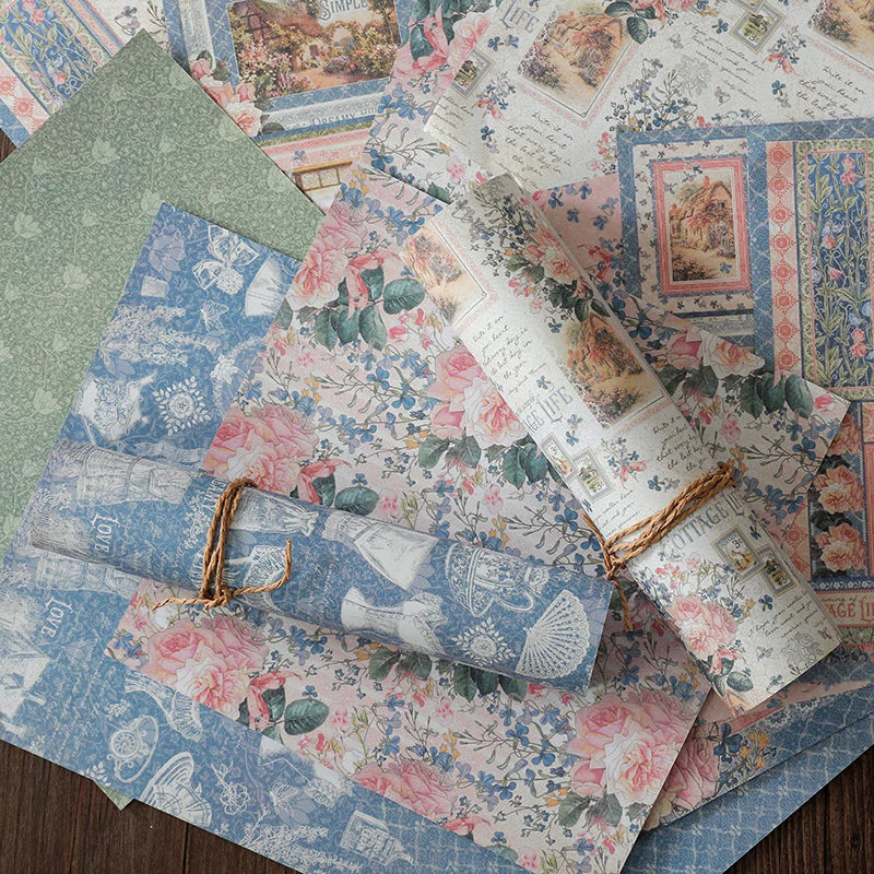 Vintage floral paper sheets for journaling, scrapbooking, and collage