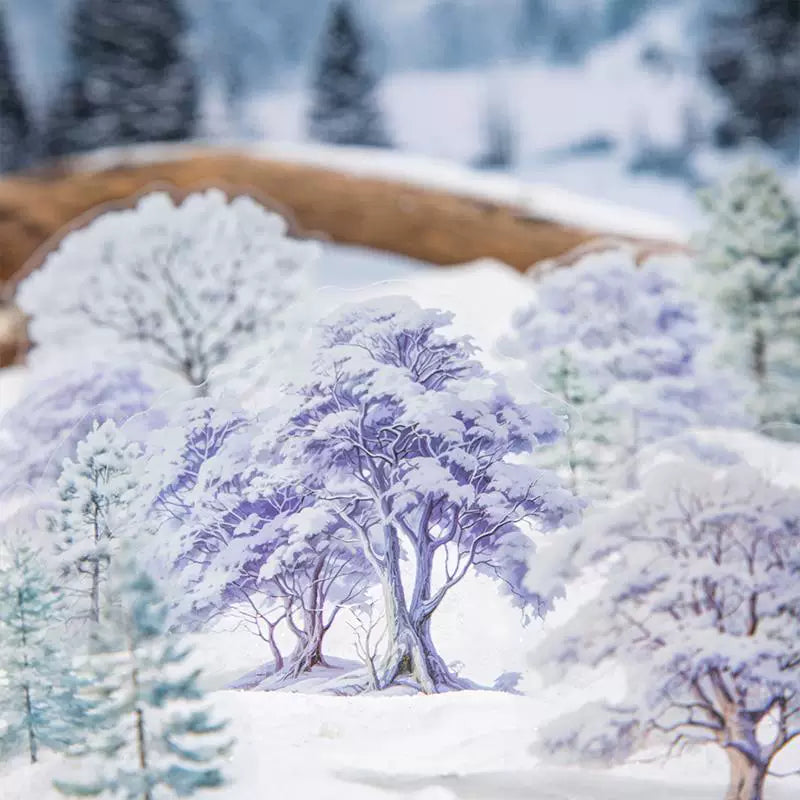 Winter Snow Tree Silhouette Stickers - Snowy Forest Scene | Waterproof PET Journal Decoration Pack