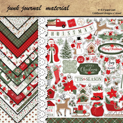 Christmas Holiday Junk Journal Paper - 12 Pieces Festive Background Paper for Scrapbooking & Art Journaling
