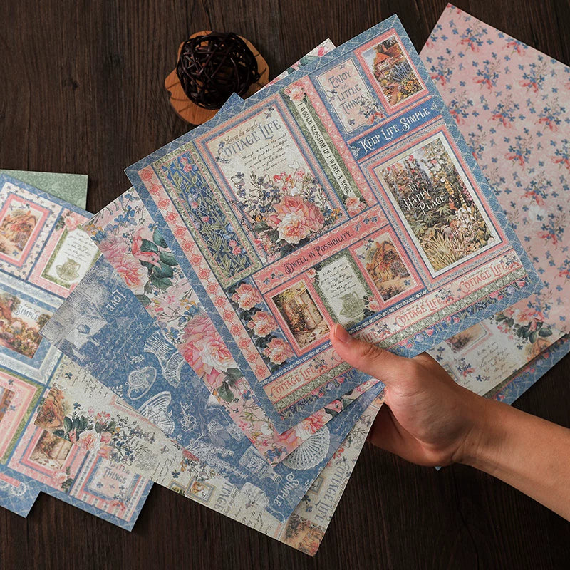 Ten sheets of vintage cottage garden scrapbooking paper