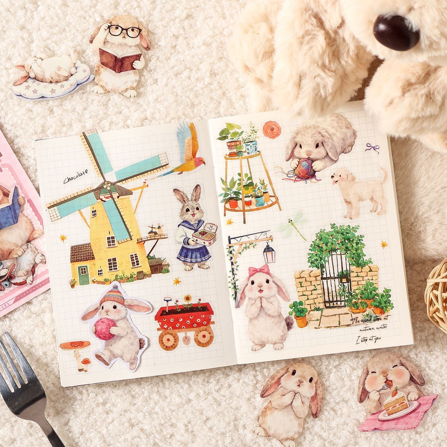 Cute animal sticker pack – kawaii illustrations of ragdoll cat, panda, penguin, bunny and bear