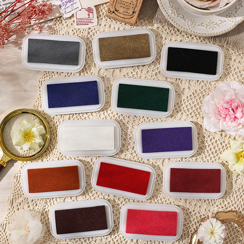 Vintage oil-based ink pad set with colorful retro label cases for rubber stamps, planners, tags, and paper crafts