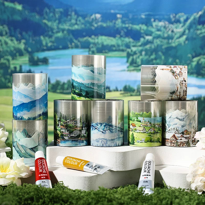 Nature Landscape Washi Tape Set - Vintage Botanical Scenery | PET Decorative Journal Border Tape Pack