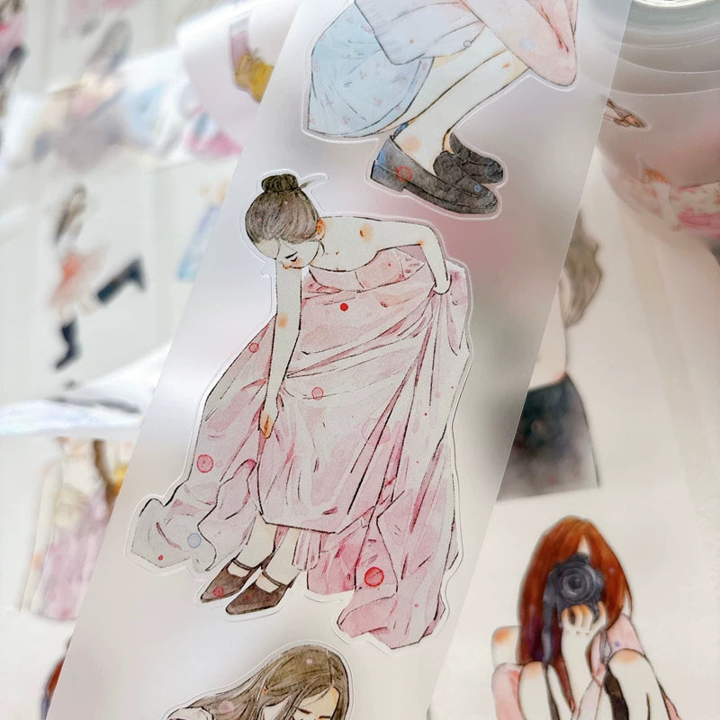 Close-up of die-cut blush pink girls tape