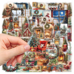 Christmas Watercolor Stickers - 50 PCS PET Transparent Decorative Stickers