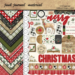 Vintage Christmas Plaid Junk Journal Paper - 12 Pieces European Holiday Background Stickers for Scrapbooking
