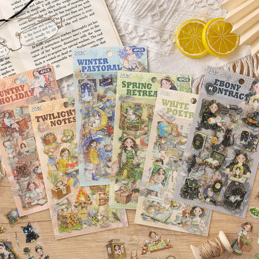 Storybook adventures sticker pack – illustrated character scenes in seasonal settings