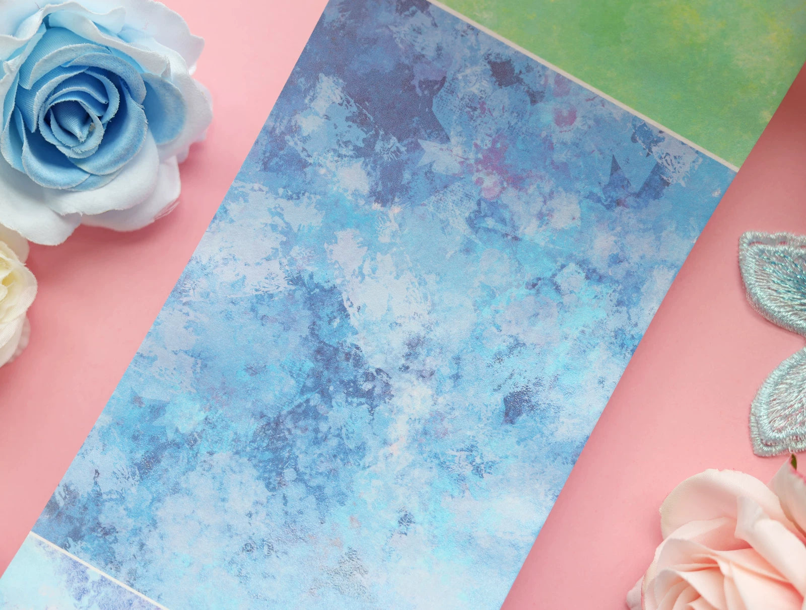 Iridescent blue and pink PET tape for journal backgrounds