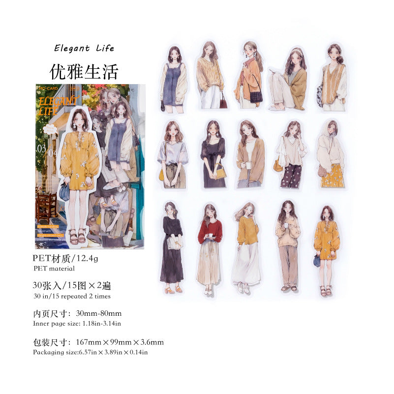 Heute-Outfit-PET-Sticker-Pack – handgezeichnete Mode-Charakter-Sticker für Tagebuch & Scrapbooking