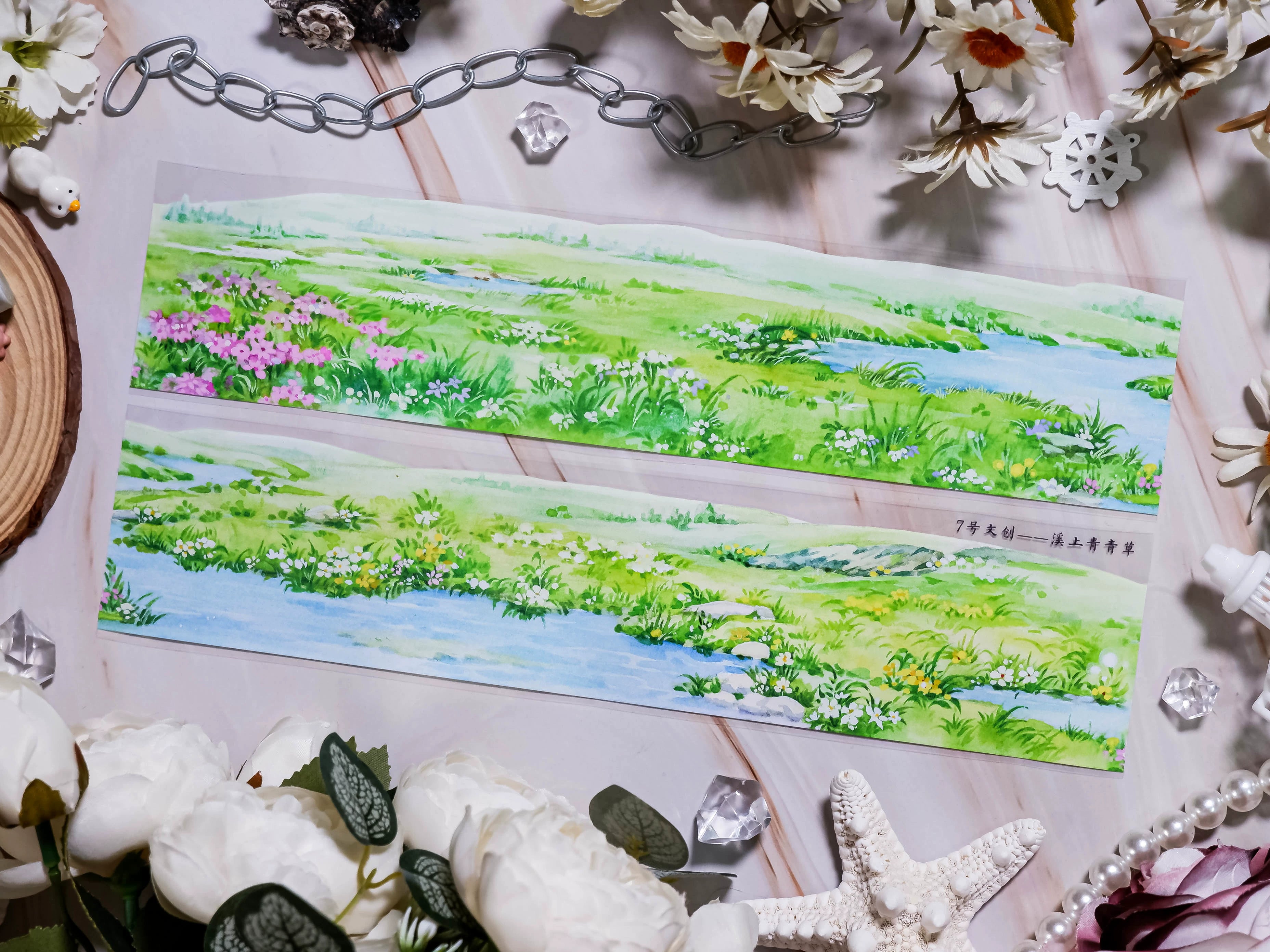 Stunning No.7 Landscaping Tape showcasing snowy mountains, lush meadows, vibrant florals, and serene streams in vivid detail.