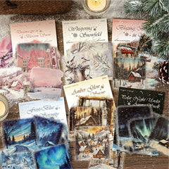 Snow Realm Poetry Sticker Pack - Winter Landscape Decorative Stickers for Journaling (15 Sheets, 6 Designs)