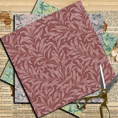 William Morris Floral Junk Journal Paper - 12 Pieces Vintage Foldable Stickers for Scrapbooking & Gift Decoration