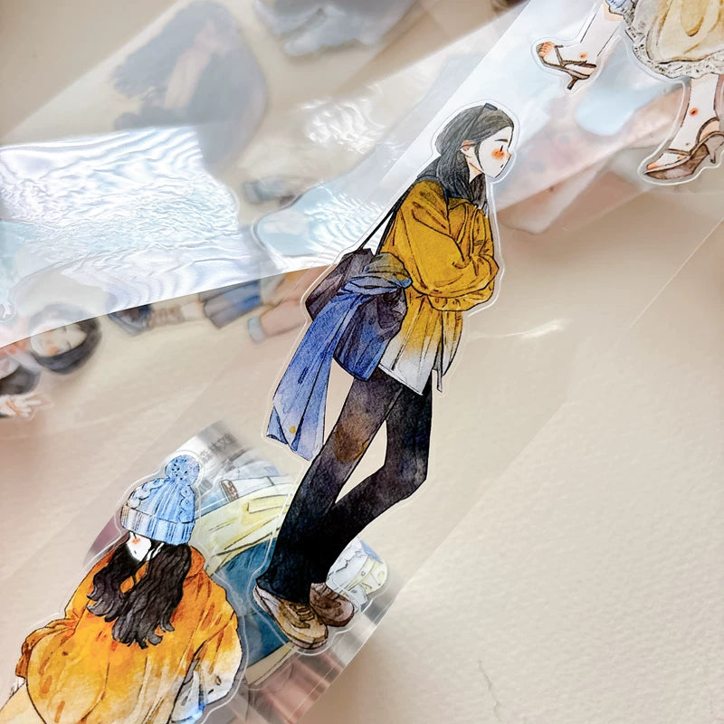 Tape roll and strips featuring autumn fashion girls