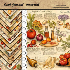 Vintage Food Paper Pad - 12 Sheets Retro Vegetables Fruits Scrapbook Decorative Paper