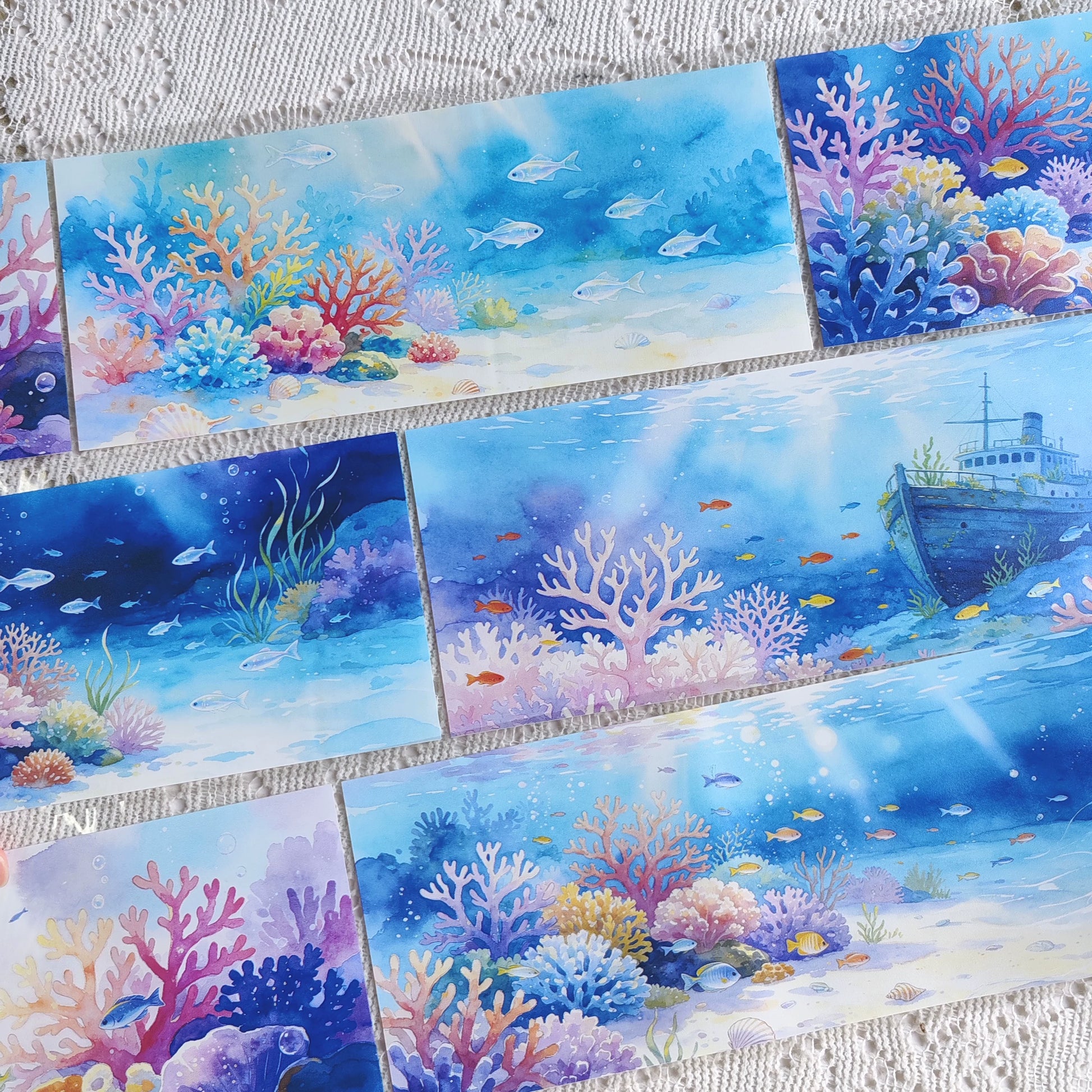 Dreamy Underwater Background Decorative Tape with coral reef and fish illustrations