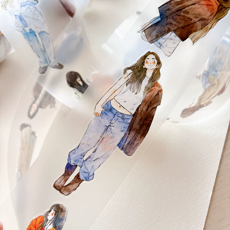 Close-up of die-cut autumn fashion girls tape