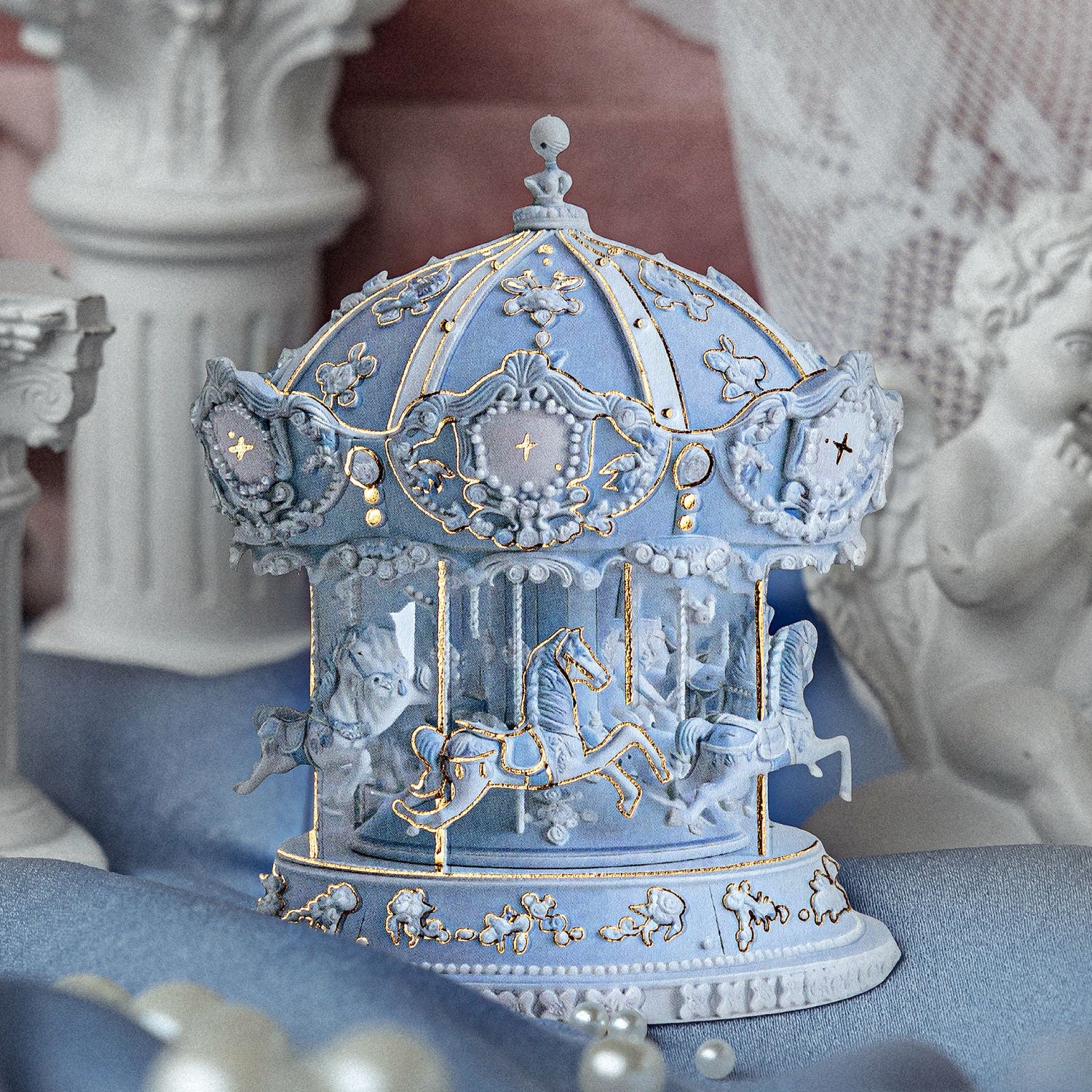 Pastel rococo embossed collage sticker cards with ornate furniture, mirrors, bows, and frame accents - image 3