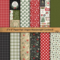 Vintage Christmas Plaid Junk Journal Paper - 12 Pieces European Holiday Background Stickers for Scrapbooking