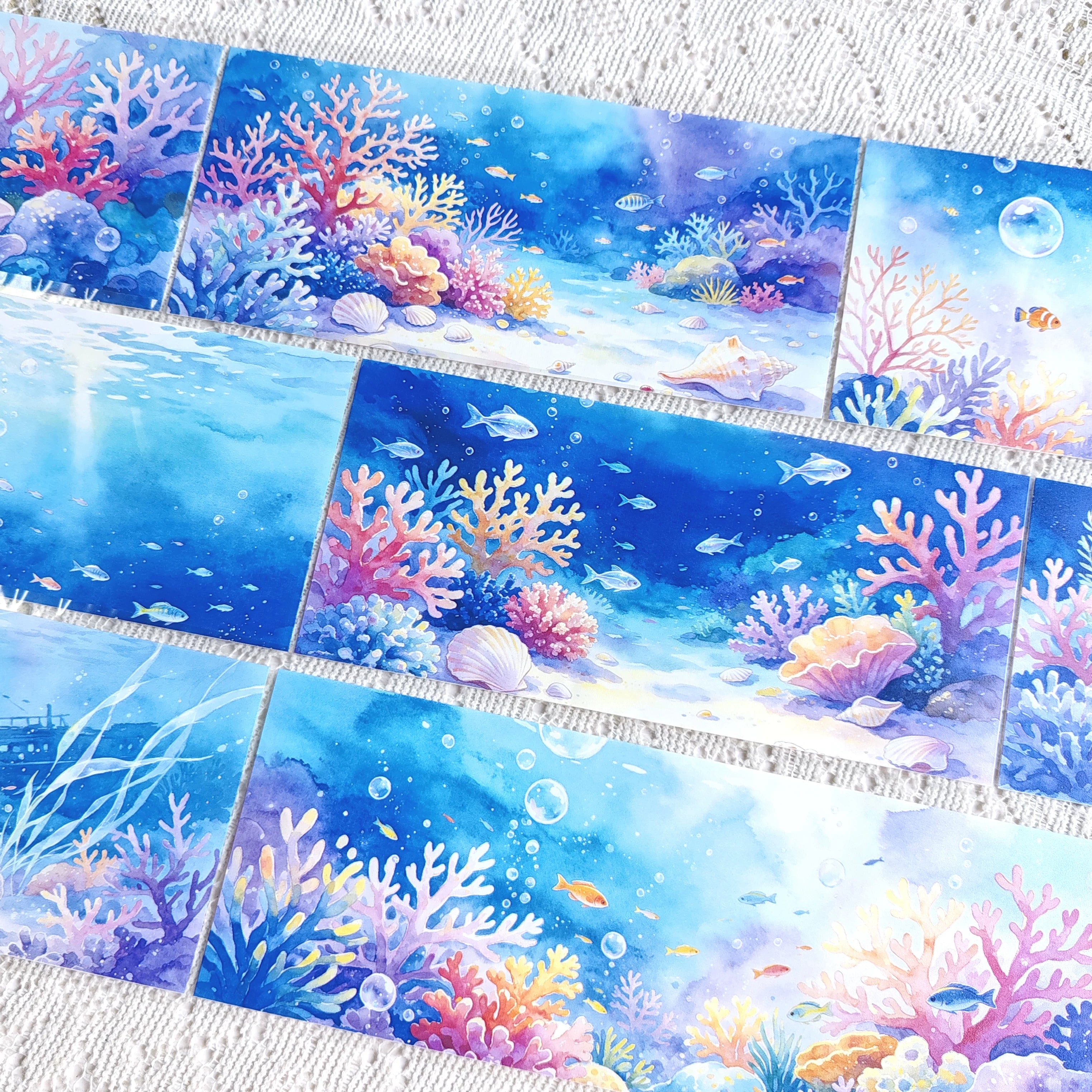 Dreamy Underwater Background Decorative Tape with coral reef and fish illustrations