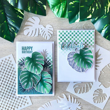 Monstera PET stencil template with leaf cutout pattern