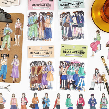 Ideal Life Character PET Sticker Pack with modern girl figures, friend groups, and weekend label pieces