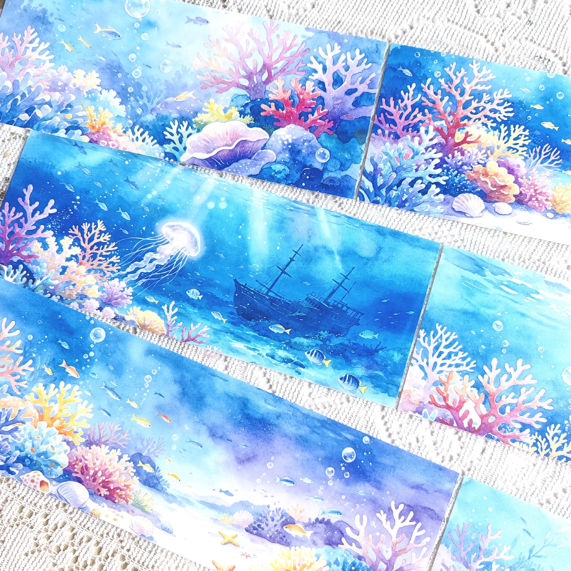 Dreamy Underwater Background Decorative Tape with coral reef and fish illustrations