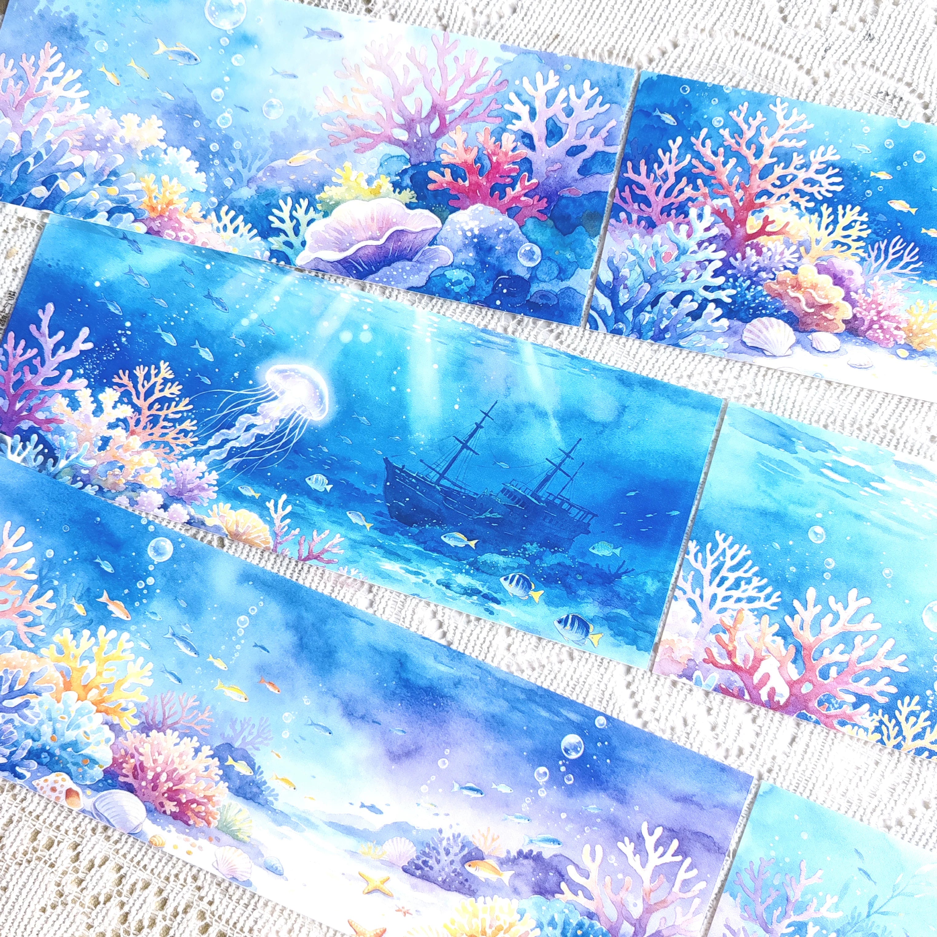 Dreamy Underwater Background Decorative Tape with coral reef and fish illustrations