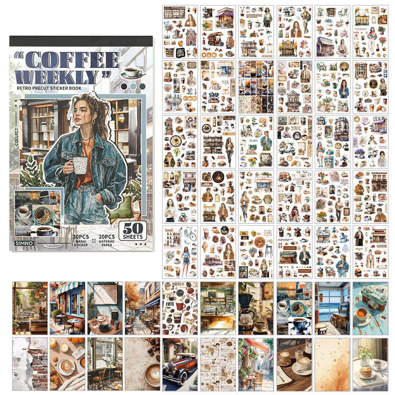 Slow Living vintage scrapbooking paper and sticker book with museum, cafe, weekly note, and cowboy collage themes - image 13