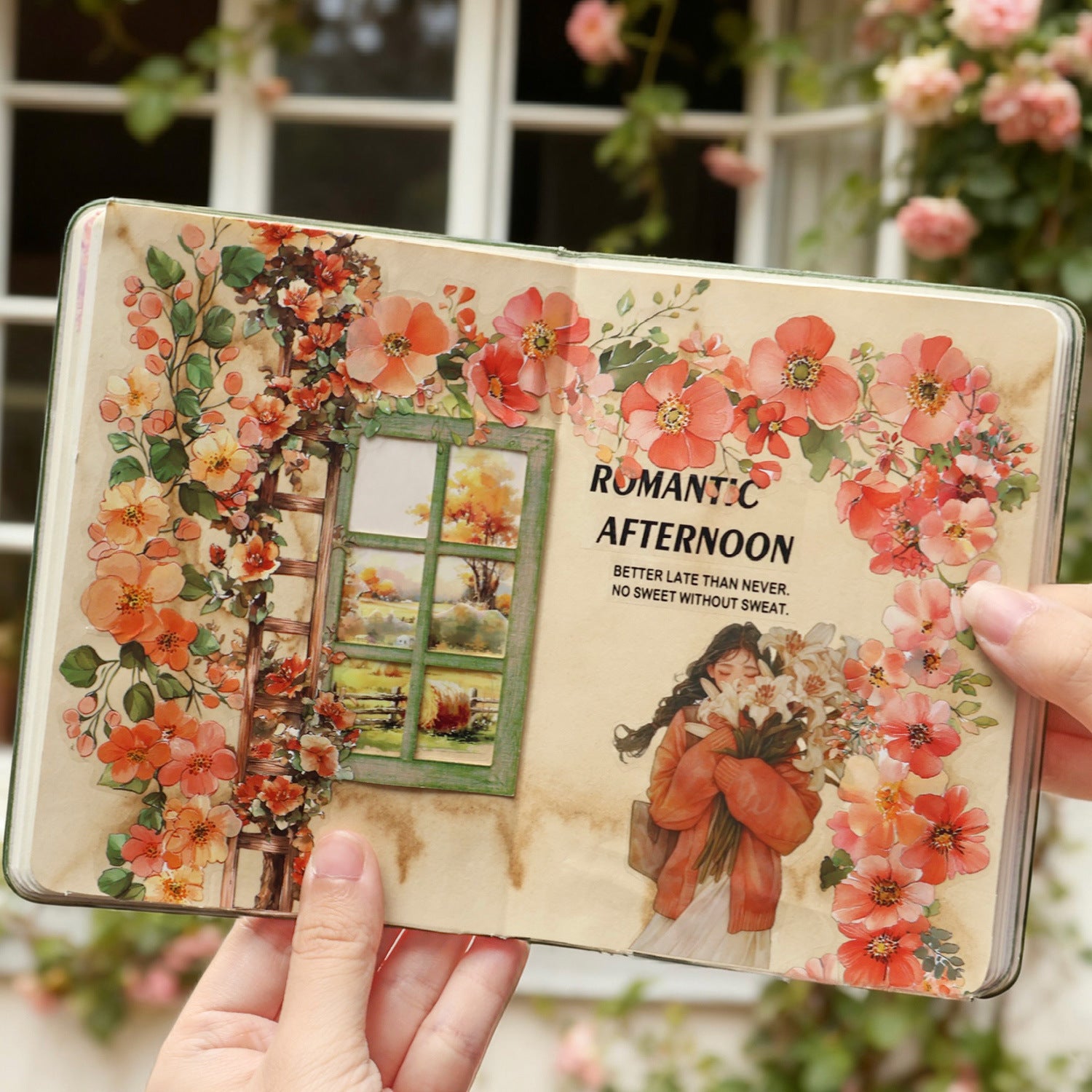 Vines and Flowers climbing vine sticker strips in red rose, orange, green, pink and blue colorways