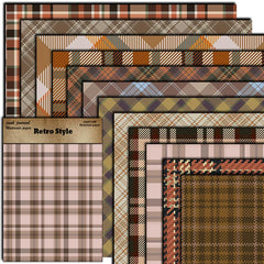 Vintage Mocha Brown Plaid Junk Journal Paper - 12 Pieces Coffee Tone Grid Background Paper for Scrapbooking