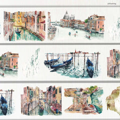 Delicate Venice Secret PET Tape showcasing romantic Venetian canals and colorful European architecture for creative journaling.