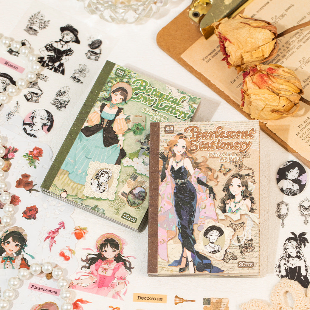 Vintage Girl Portrait PET sticker book with illustrated characters, flowers, cameos, and ribbon accents - image 1