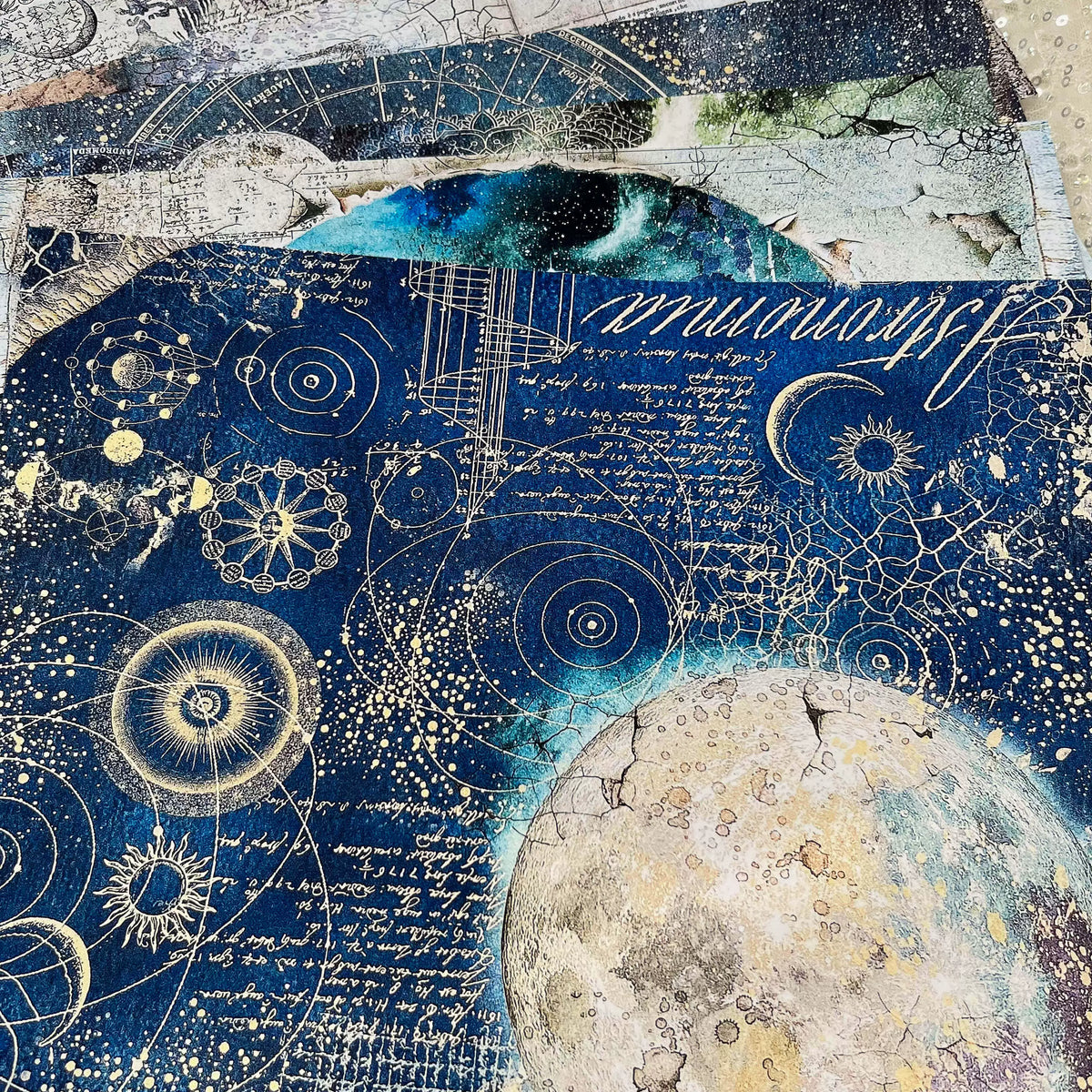 Cosmic Celestial Junk Journal Paper - Vintage Astronomy Wolf Deer Background Paper for Scrapbooking