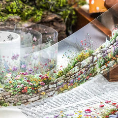 Green Floral Wall Washi Tape - Vintage Texture Scene Building | PET Journal Background Decoration Roll