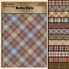 Vintage Mocha Brown Plaid Junk Journal Paper - 12 Pieces Coffee Tone Grid Background Paper for Scrapbooking