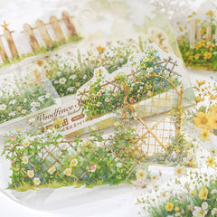 Flower Fence Garden Stickers - Spring Floral Hedge Scenery | Waterproof PET Journal Scene Building Pack