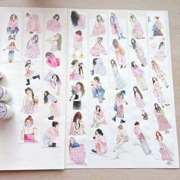 Blush girls tape strips laid out in a journal