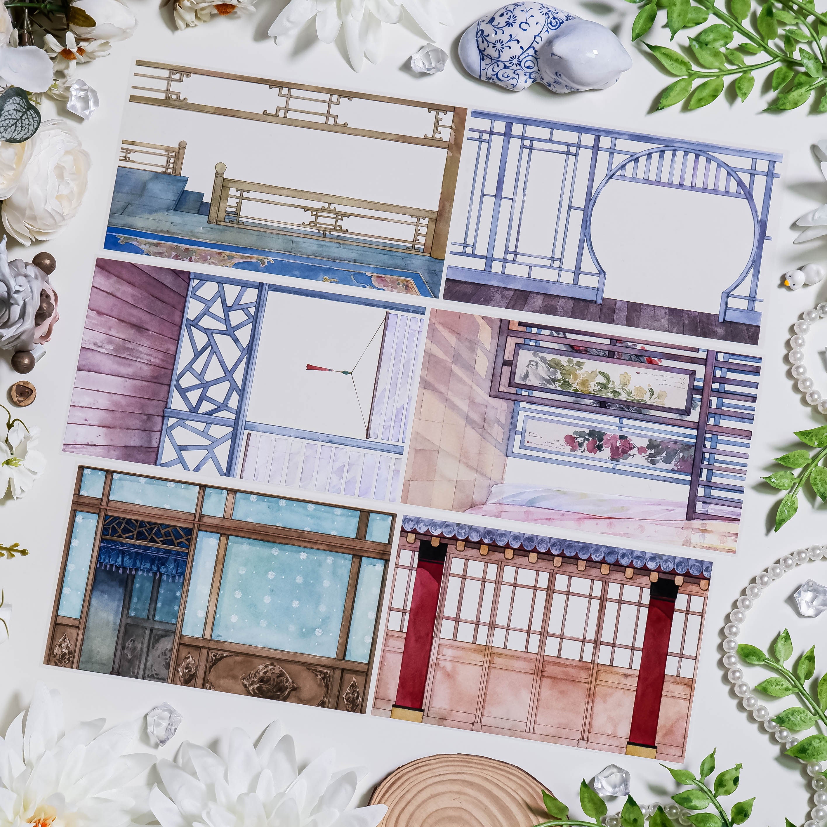 Chinese Garden Architecture Background Tape