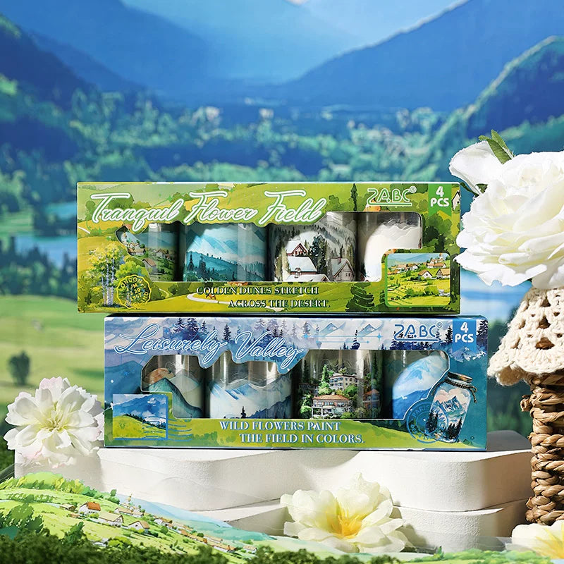 Nature Landscape Washi Tape Set - Vintage Botanical Scenery | PET Decorative Journal Border Tape Pack